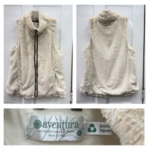 Aventura Long Hair Fleece Vest Aztec Navajo Western Trim Women's Large Cream